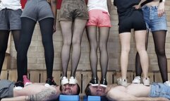 Multitrampling contest #58 (Part 2): painful throatstanding & double heels jumping & trapped under sneakers and heels of 7 girls