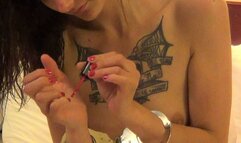 Aleis - Topless and Handcuffed Fingernail Painting (Mpeg)