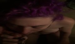 Purple haired girlfriend takes a facial