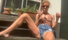 Smoke in jeans shorts