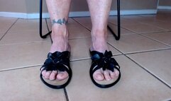 Toe Wiggling In Black Flowery Sandals