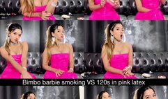 Bimbo smoking virginia slims 120s in a pink latex two piece set!