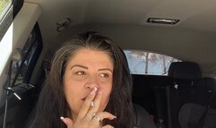 Stepmom is burping in the car loud and close to the phone