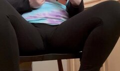 Casual Pee on a Rocking Chair in Leggings while Reading