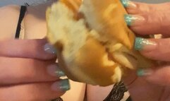Bbw in Lingerie Eating a Dry Sandwich -half in slow motion