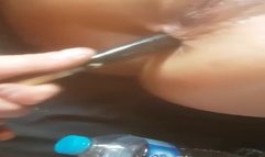 Hammer handle in her ass