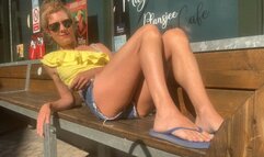 Jeans shorts at the corner of the street