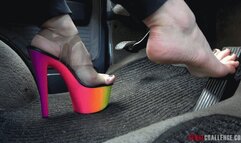 Pedal Challenge - Monica revving engine of an old VW VAN (MOBILE)