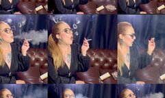 Close-up Virginia Slims 120s - Deep Inhales -Nose Exhales - Coughing - Smoke rings - Long drag