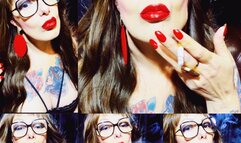 * Gorgeous smoking redhead, great makeup, sexy red lips smoking Marlboro reds and blowing smoke in your face - Deep Inhales - Cough - Makeup - Red Lipstick