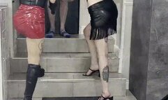 2 Dommes pull slave from the street POV 2