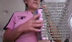 Avi GIANTESS LOLAS PROTEIN POWDER RUNS Shes working out at the gym but her stomach start grumbling and growling and she knows she has to Go but she has a fear of public bathrooms so she races home and takes several noisy dumps while smoking and on her pho