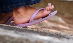 Candid beauty cute feet in flip flops, moving her feet, foot fetish watching