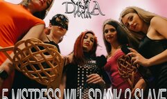 5 mistresses will spank 2 slaves