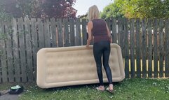 Built in pump air bed cigarette and high heel pop