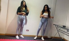 Stepping on my head by 2 young beautiful girls