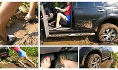 PREMIERE: Emily in terrible trouble - her powerful jeep stuck in deep mud