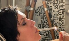 Full dangle of my cigarette long ash and sucking it to the filter - close up profile POV