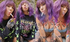 Chain-smoking in casual clothes and lingerie