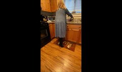 Deb Leaves For Work & Comes Home Wearing Her Black Suede Sugar Stealth Stiletto Spiked Heel Boots With Black Stockings & Gray Dress & Teases Hubby (11-4-2021)