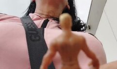 HD Giantess cleavage ride Towers over a tiny shrunken man almost Crushing him with her big feet but gives him a bouncy boob cleavage ride to help him