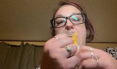 Bbw Eating 4 Meat and Cheese Sticks - Loud Chewing - Up Close Views