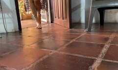 Katherine Itchy feet fantasy on black leotard and gladiator flat sandals