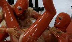 Perverted lesbian piss sluts in red latex outfits - Part 1 of 4 - Bondaged chain slave and pussy treatment