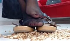 Crushing nuts with nylons and differnet sandals and heels Challenge what shoes crushes best