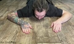 Sadistic painfull hands trampling in high DrMartens boots and spits licking from the floor and shoe soles