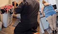 Caught Perverted plumber sniffing my dirty panty in bathroom, and taught him a lesson