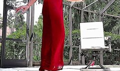 Carissa in red dress--elegant transition from dress to nude underwater in red high heels