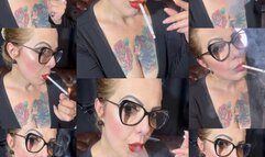 Close-up Long white cigarette - Deep Inhales - Dangling - Natural Nails