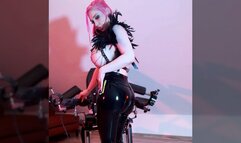 Latex shining treatment of juicy leggings ass