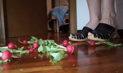 Radish crush in wooden clogs crush fetish