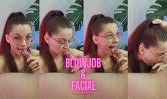 Hot blowjob with facial cum in throat