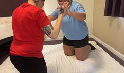 Giantess gets bored wrestling tiny man