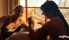 Part 1 Eckobelle vs Sheena in a VERY competitive arm wrestling match