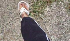Giantess Lola walks in flip flops tepping on and Crushing random things in her way Toe Wiggling Foot fetish walking cam