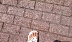 Giantess Lola walks in flip flops Toe Wiggling