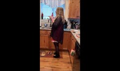 Sexy Santa's Helper Deb Working on Dinner While Seducing Hubby in Lingerie, Black Stockings & Black Suede Chinese Laundry Stiletto Ankle Boots 2