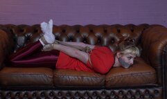 3192 Amber in Shiny Red Pants Bondage