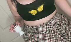 Full body video smoking a cork wearing my mini-skirt, heels and crop top