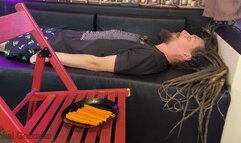 Chest sitting, face slapping and feet play