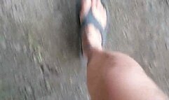 Stomping Giantess Lola walks in flip flops stepping on and Crushing plastic bottles cans and random things in her path