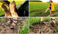 HOT PREMIERE: Emily walks throught very muddy field to the highway