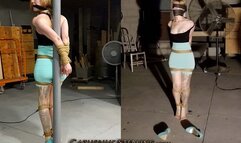 0081 Tattooed Cutie in Clubwear Tied Elbows Together, Gagged & Blindfolded to Pole – Held to Ransom by Brute! HD Version