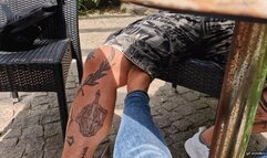 footsie in sidewalk cafe under table HD mp4 1920x1080