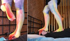 Mistress in opaque pantyhose trampling and standing on slave face (MOV HD)