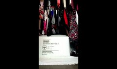 Red Dress Put Clothes Away High Heels and Barefeet